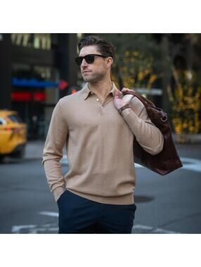 Collars & Co. NWT Bellagio Three Button Long Sleeve Merino Polo - Size Large